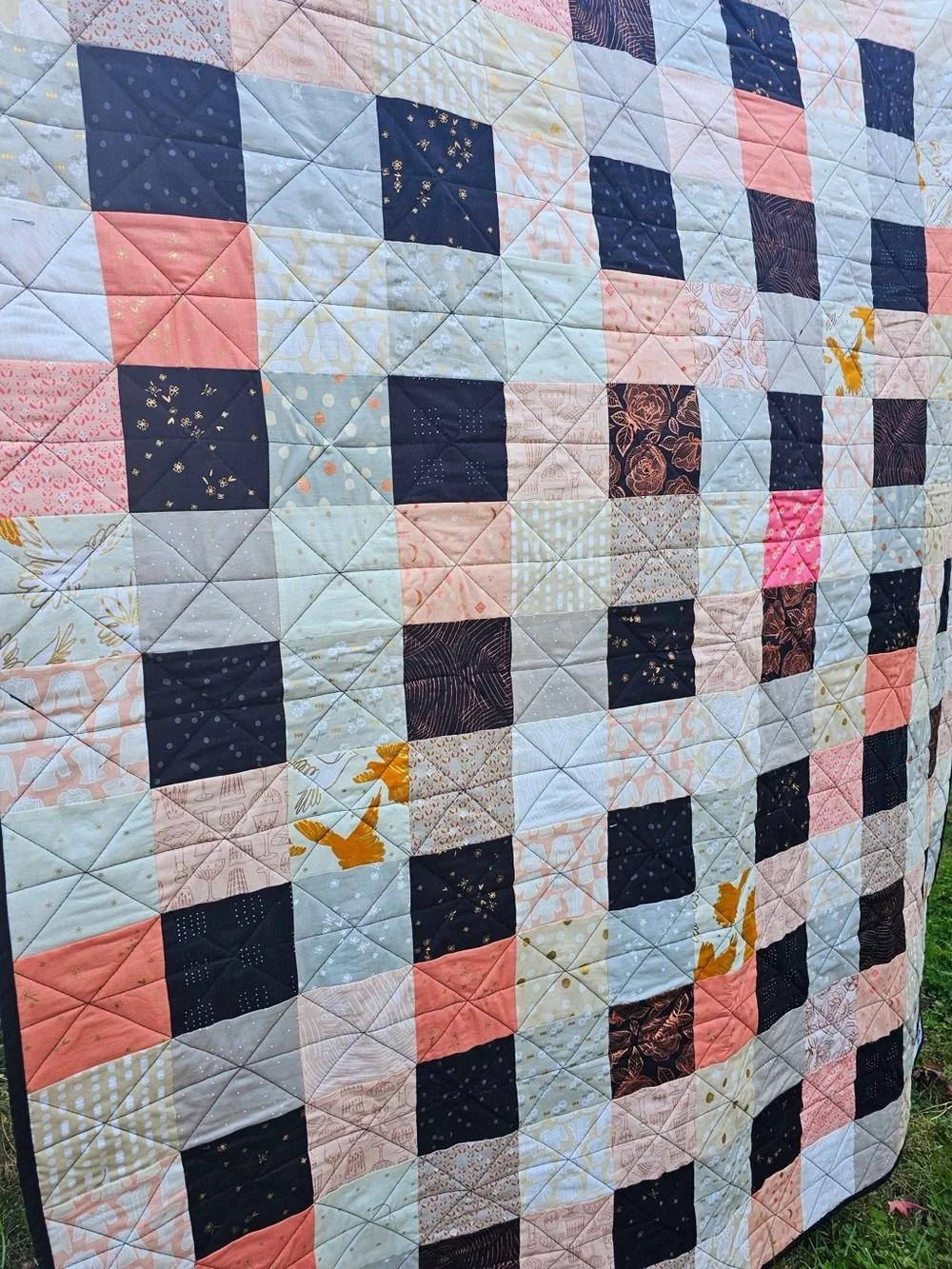 Handmade Ruby Star Society Quilt: Patchwork Vintage Style Heirloom Quilt